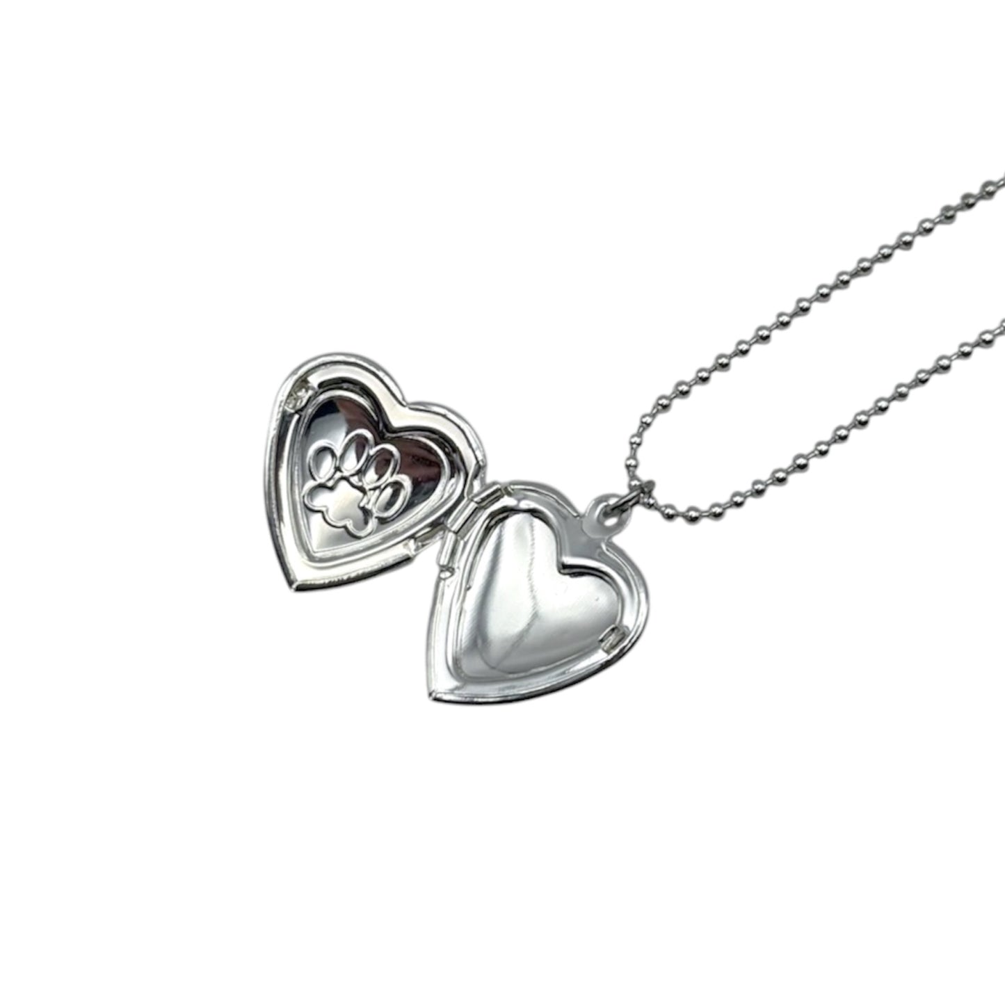 Collar Relicario - Corazón Huellita Plateado