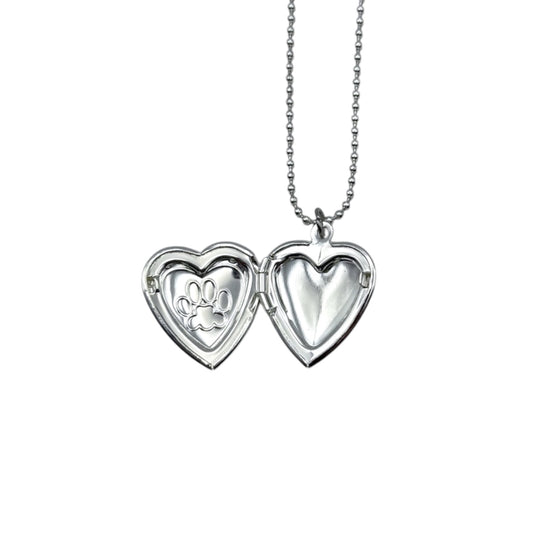 Collar Relicario - Corazón Huellita Plateado