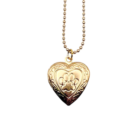 Collar Relicario - Corazón Huellita Dorado