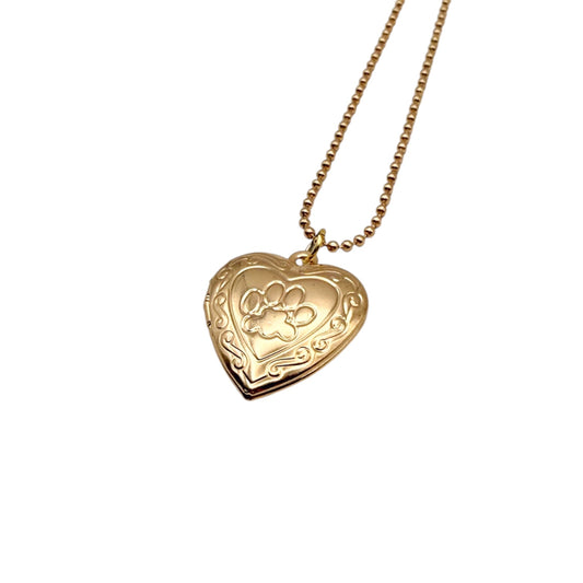 Collar Relicario - Corazón Huellita Dorado