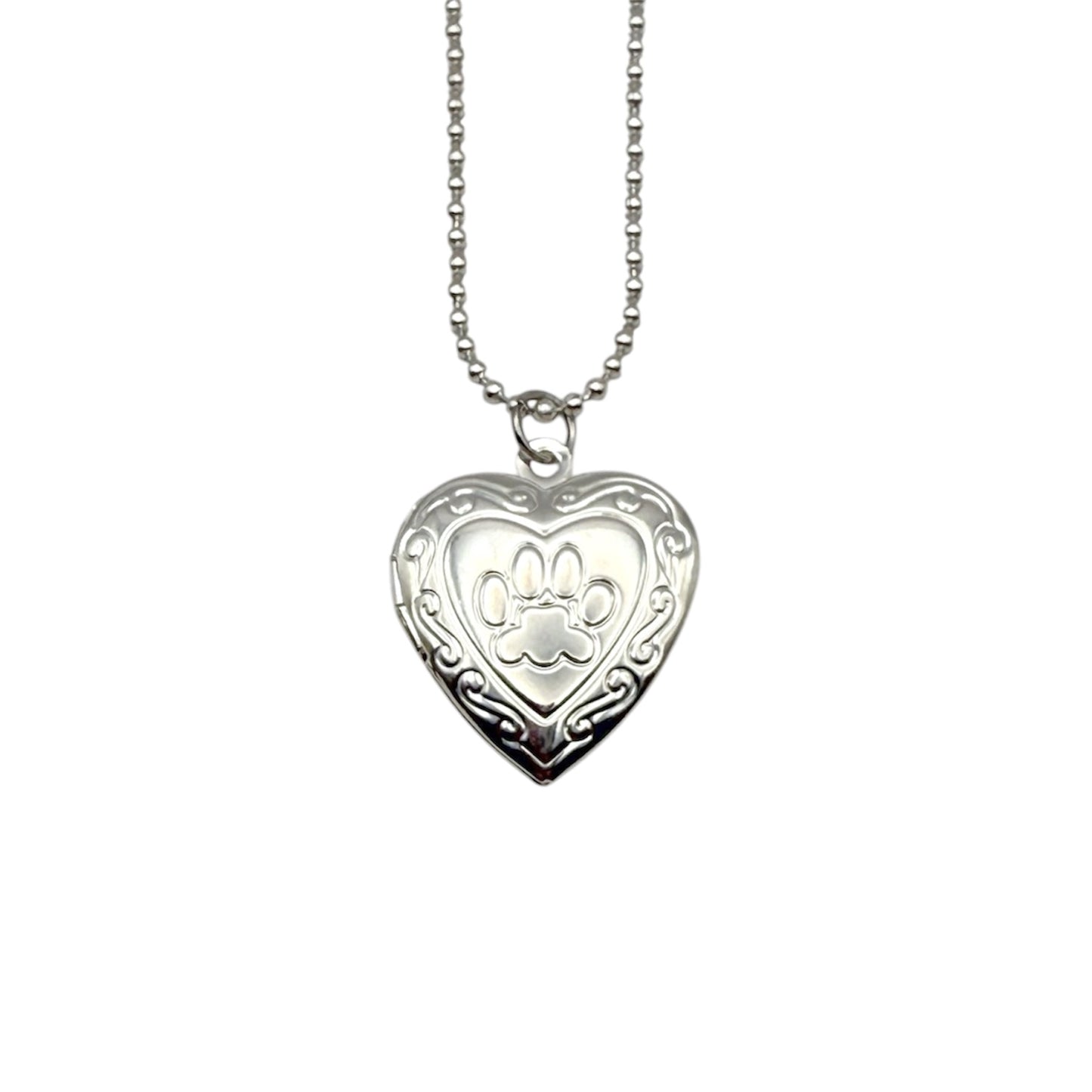 Collar Relicario - Corazón Huellita Plateado