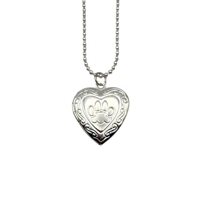 Collar Relicario - Corazón Huellita Plateado