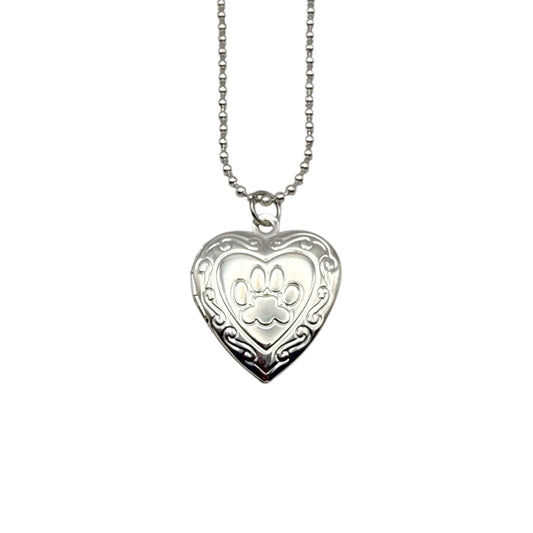Collar Relicario - Corazón Huellita Plateado