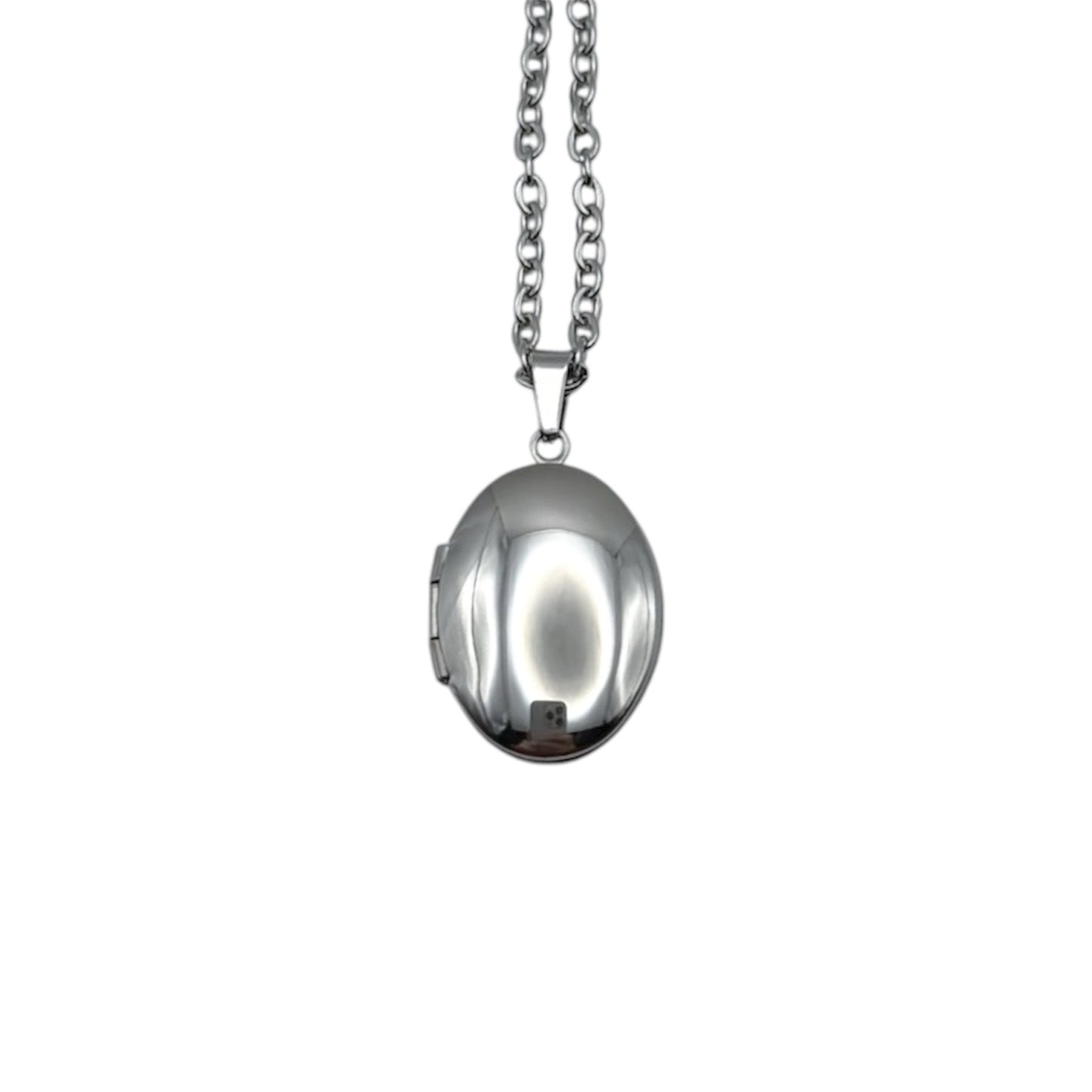 Collar Relicario - Oval Liso Plateado
