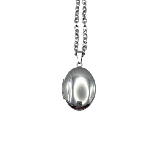 Collar Relicario - Oval Liso Plateado